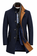 Navy wool blend overcoat front view