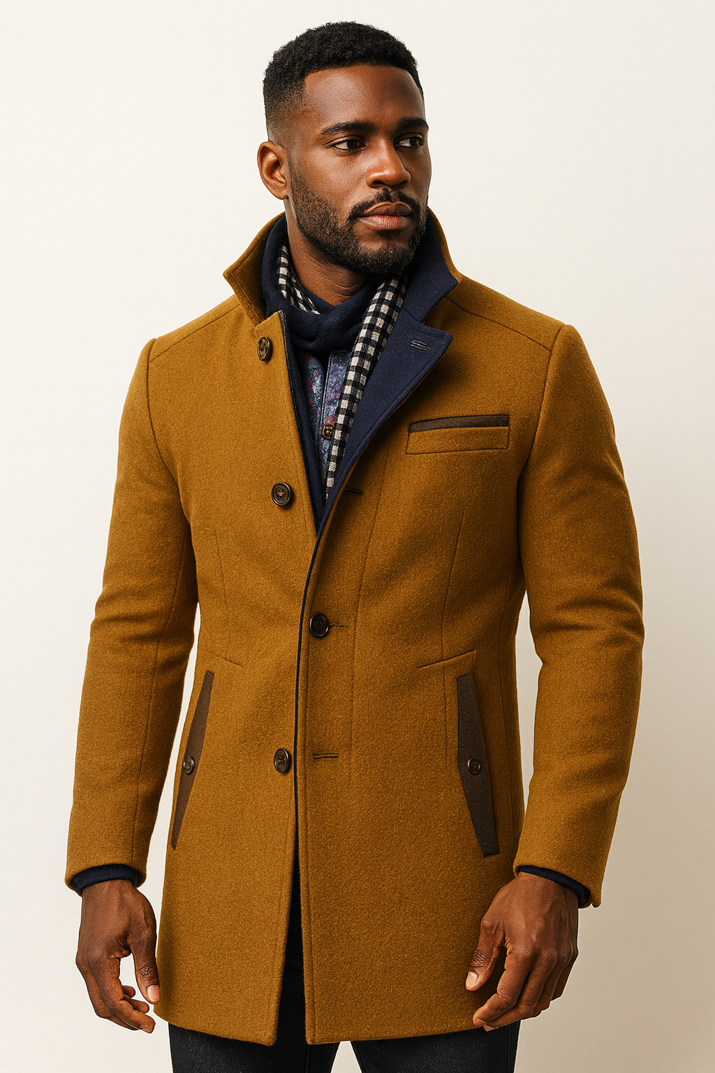 Overcoat displayed on hanger