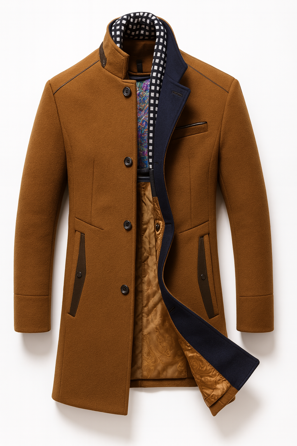Black overcoat with stand collar