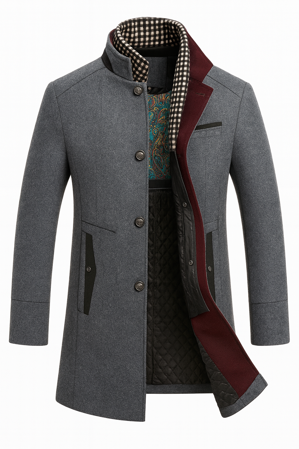 Overcoat button closure close-up