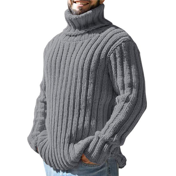 Man wearing a wool blend roll neck jumper