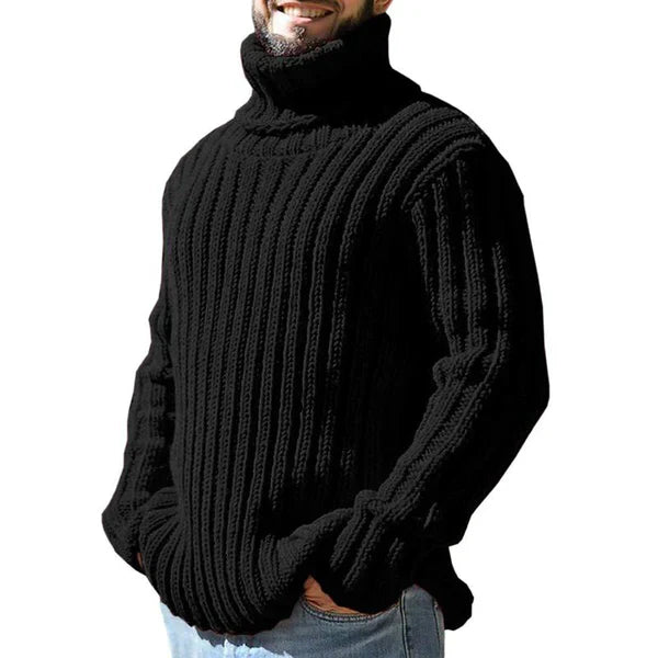 Men's roll neck jumper styled with jeans