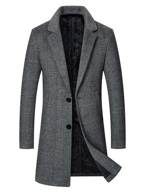 Men's long overcoat side view