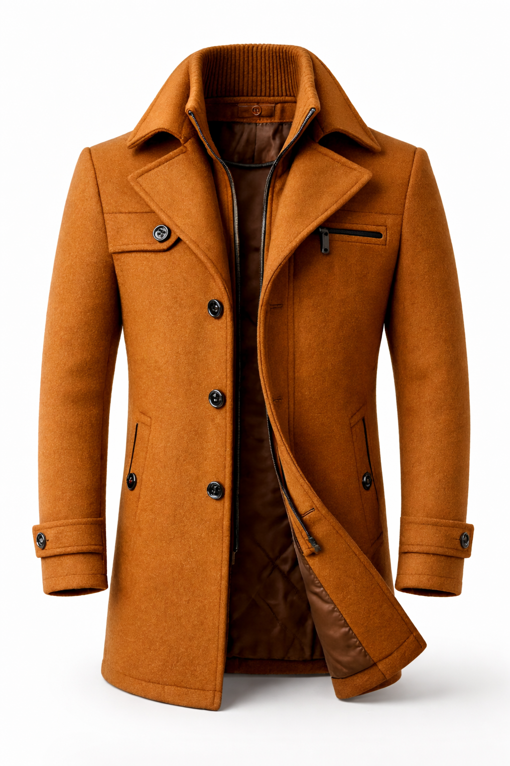 Men's wool blend winter overcoat front view