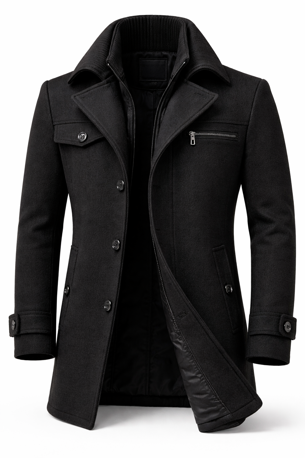 Men's wool blend winter overcoat side view