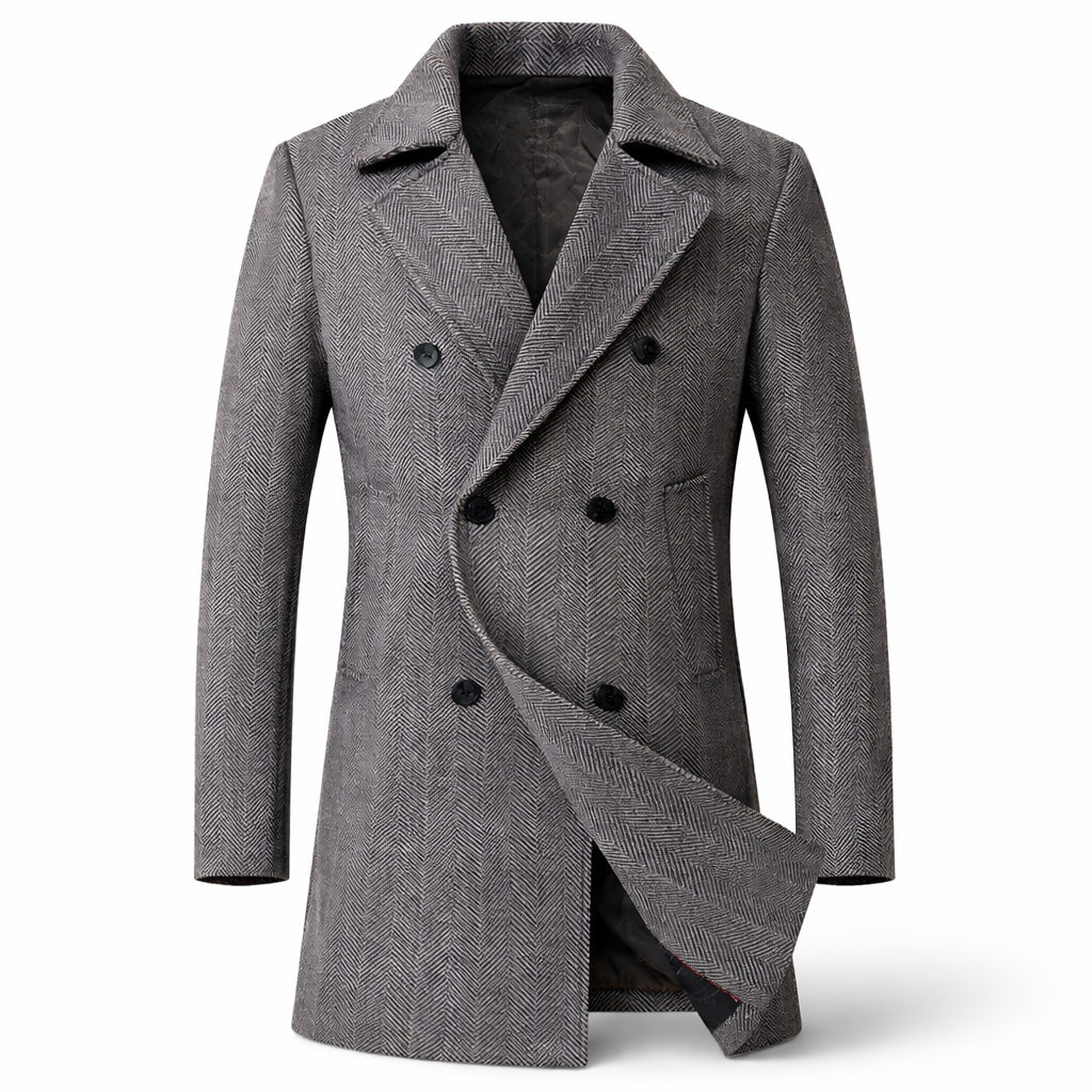 Wool-look double-breasted overcoat front view