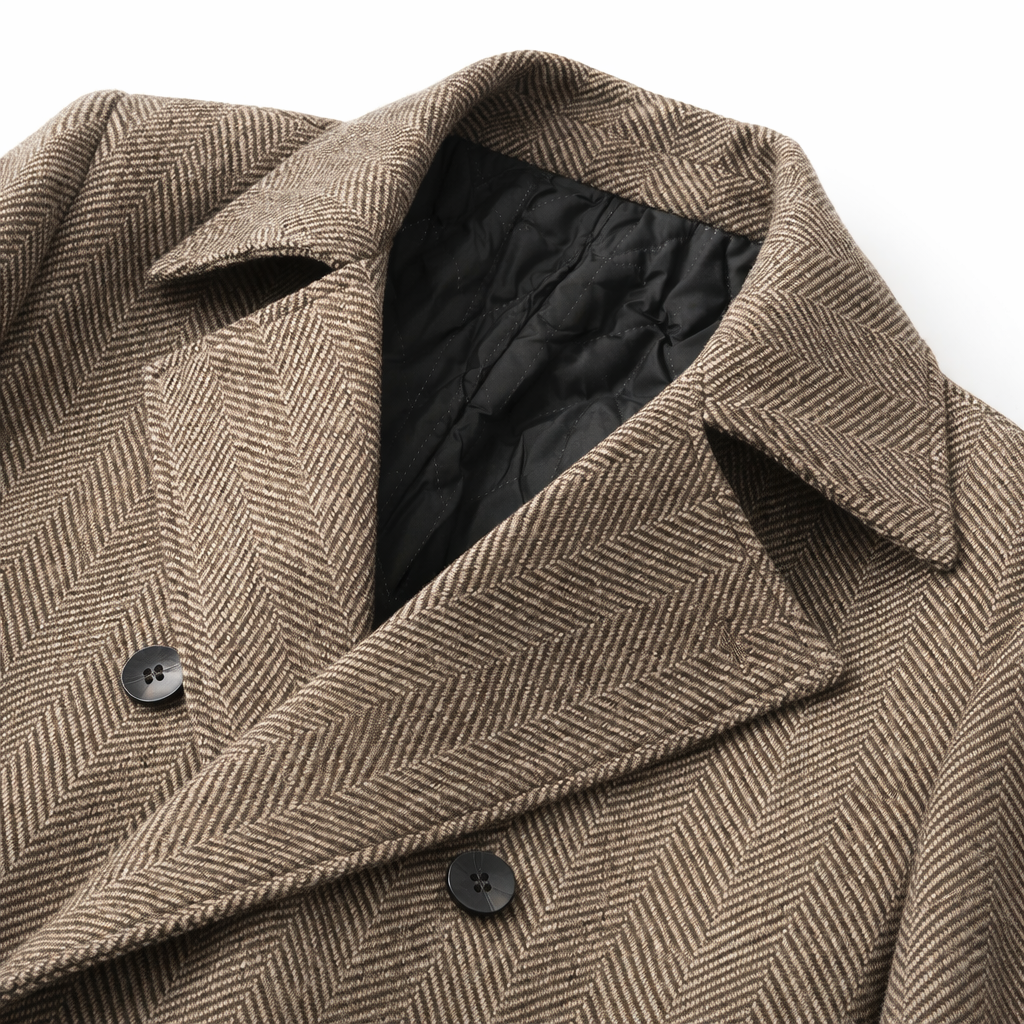 Overcoat notch lapel collar detail
