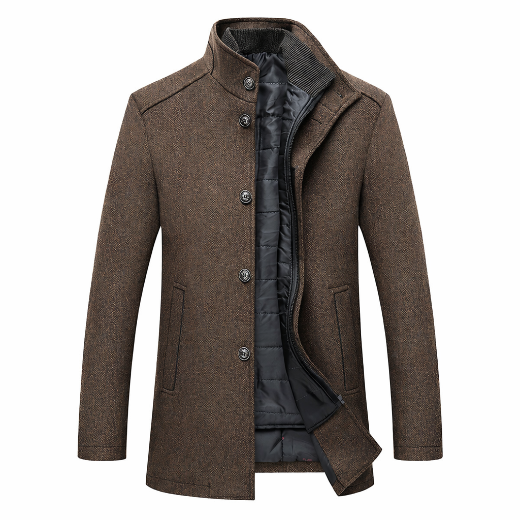 Men's brown wool-look overcoat front view