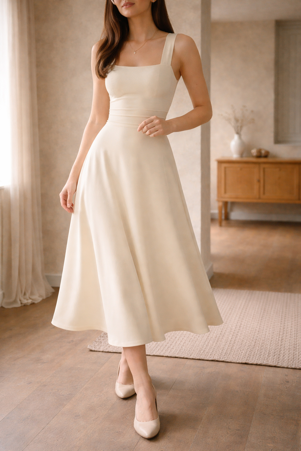 A-line midi dress with square neckline front view