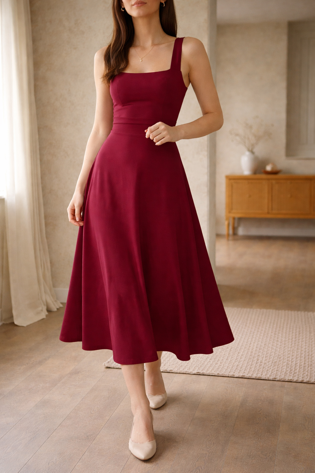 Midi dress styled with accessories