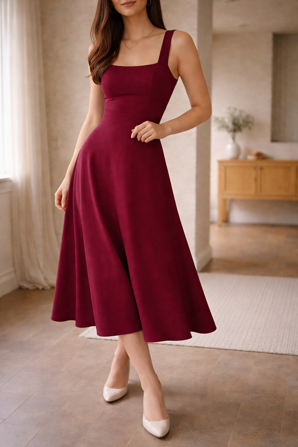 A-line midi dress fabric detail