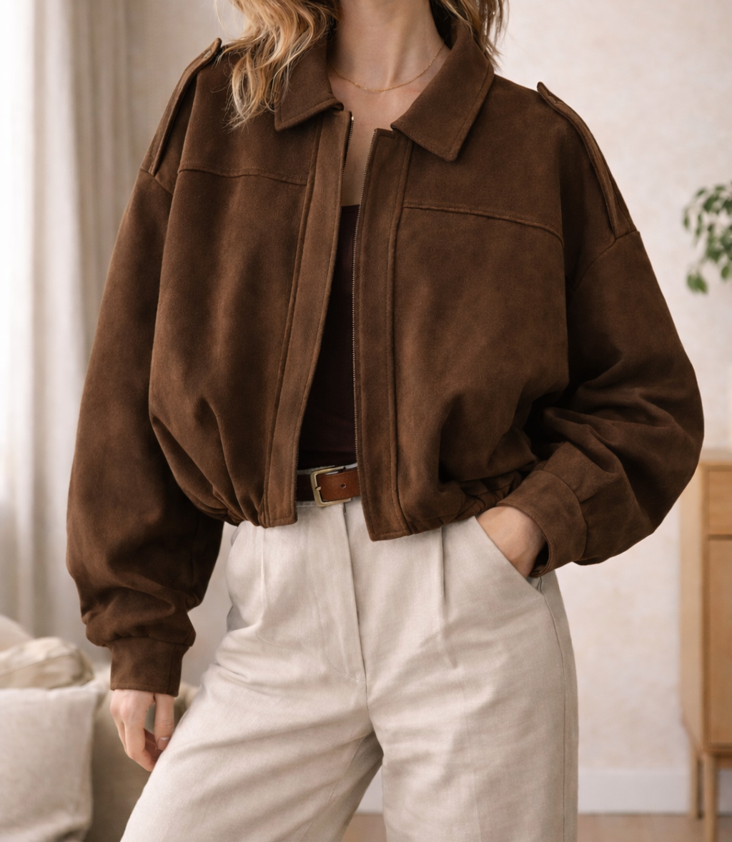 Oversized bomber jacket soft texture detail