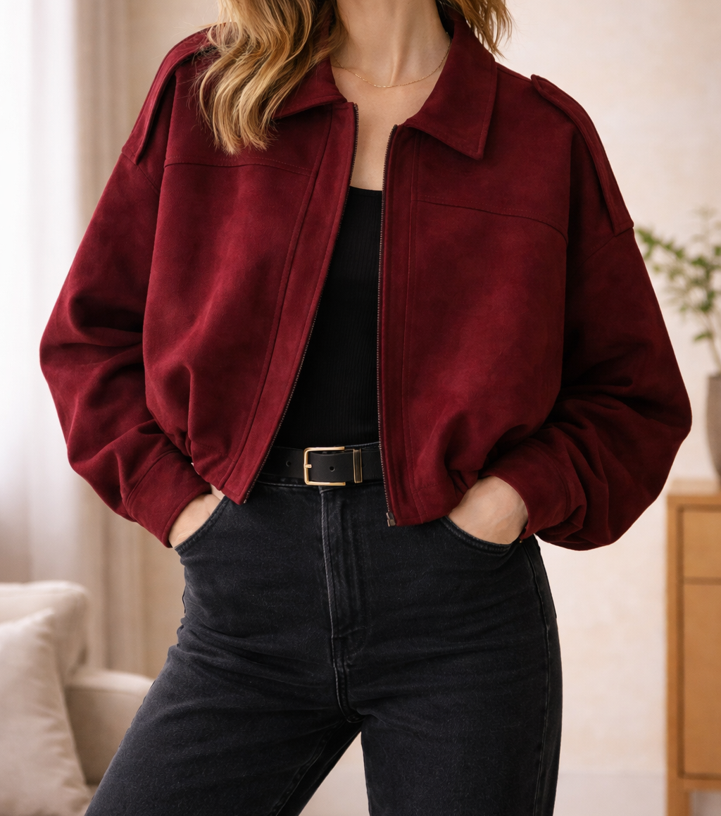 Bomber jacket shoulder epaulette close-up