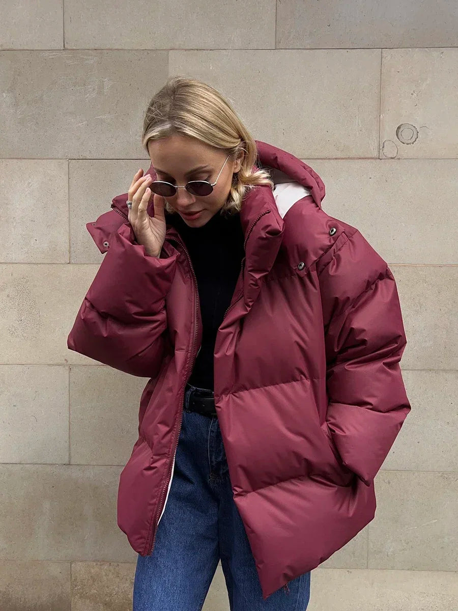 Oversized winter coat side view