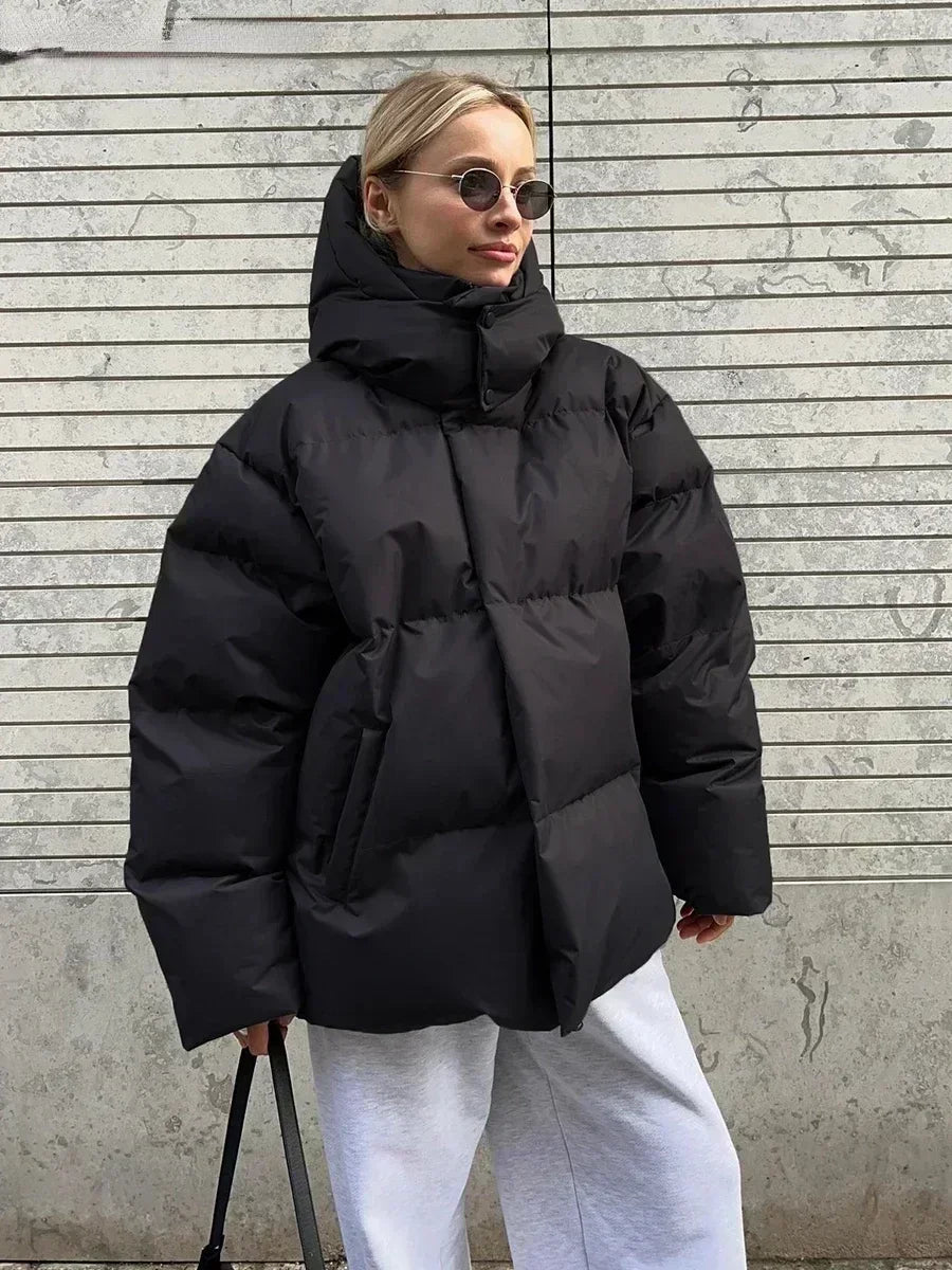 Winter coat hood and pocket detail