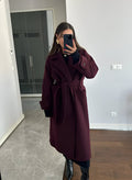 Burgundy oversized wool blend coat front view
