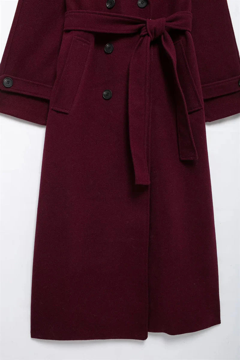 Close-up of burgundy coat fabric texture