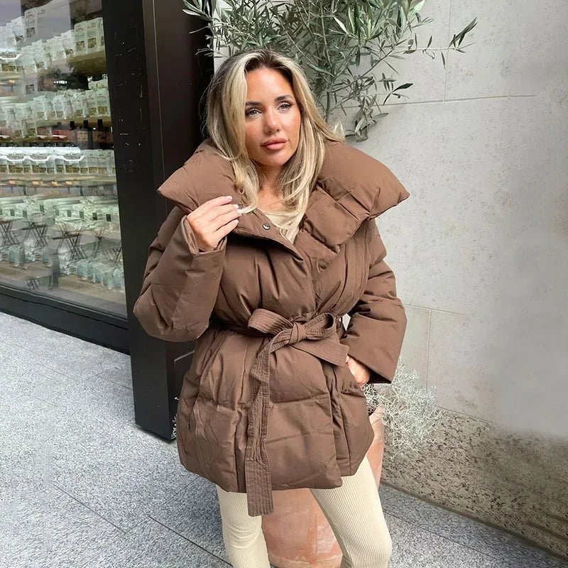 Padded parka coat styled with jeans