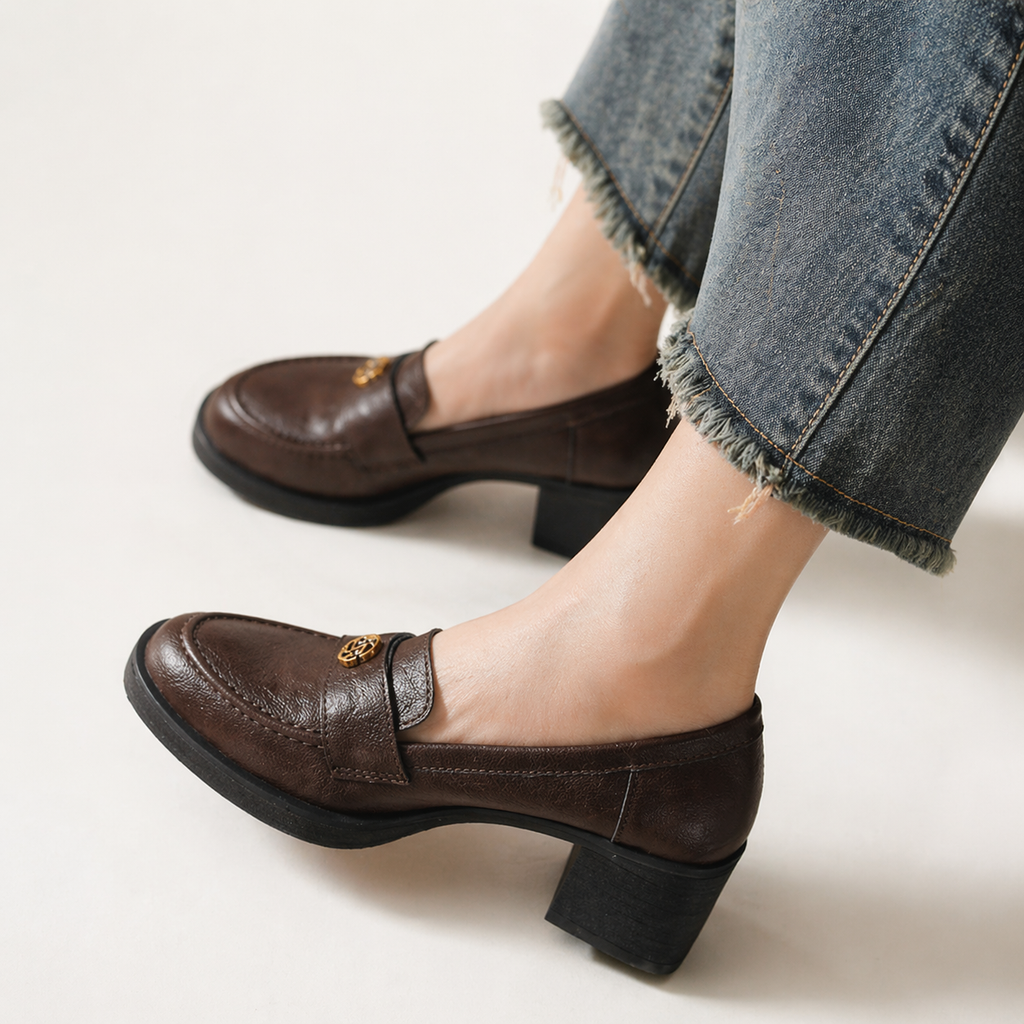 Penny loafer with heel, sole view
