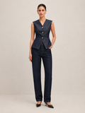 Midnight navy peplum gilet front view