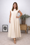 Pleated midi dress front view