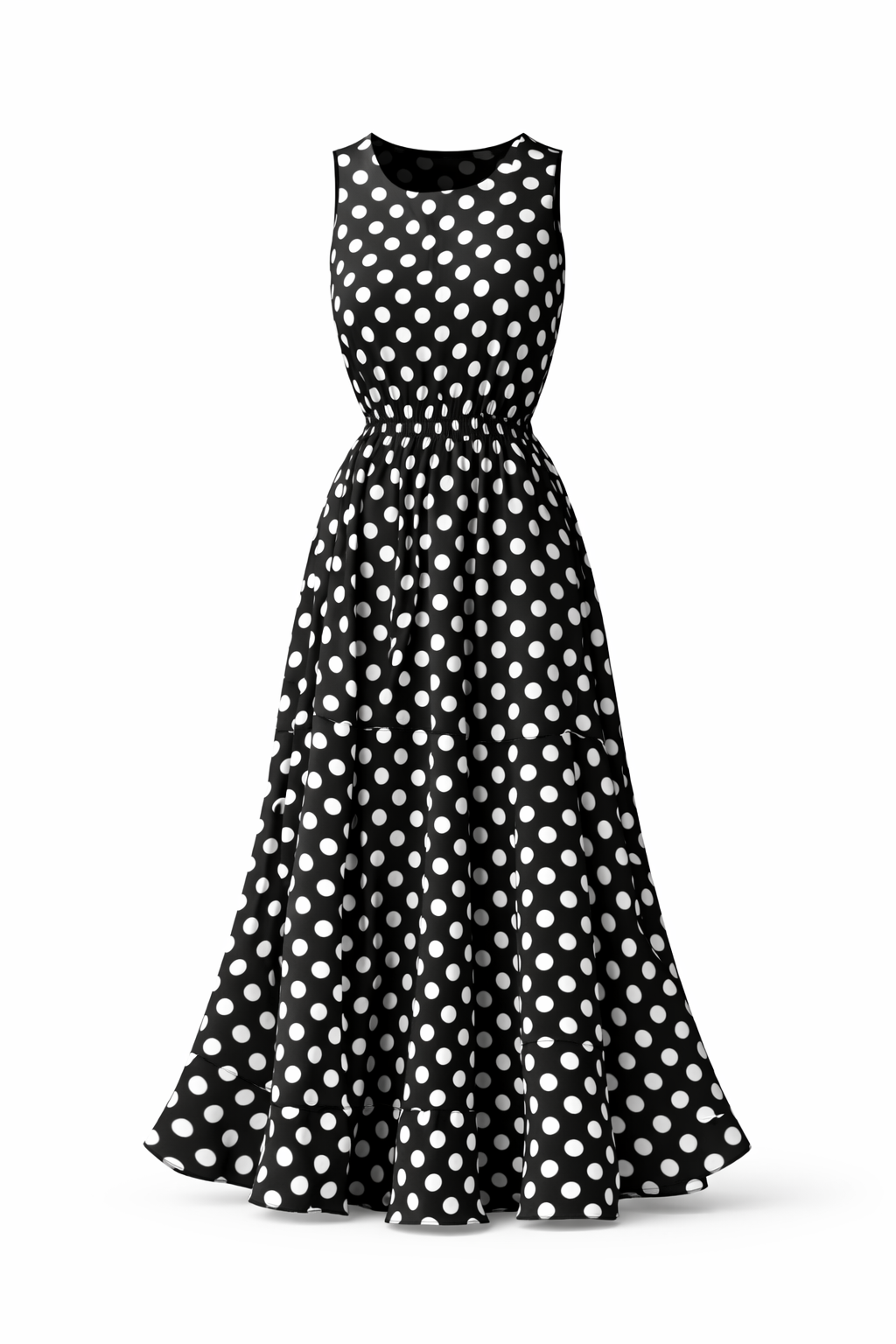 Polka dot midi dress styled look