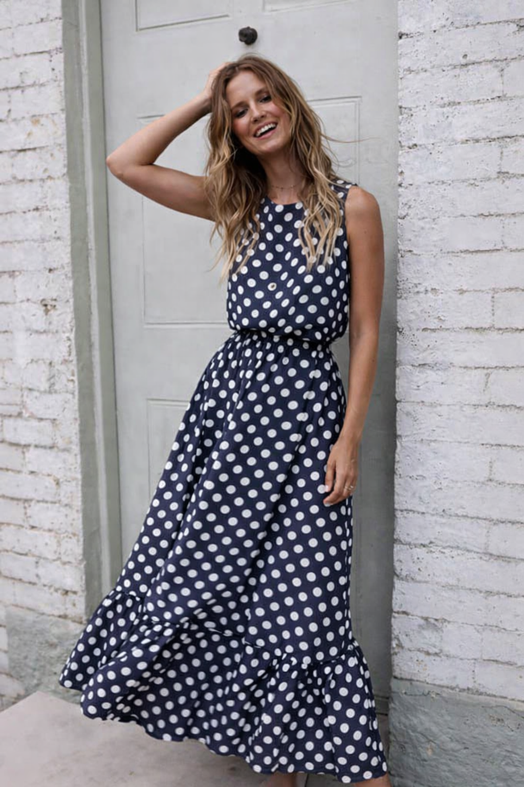 Polka dot dress fabric close-up