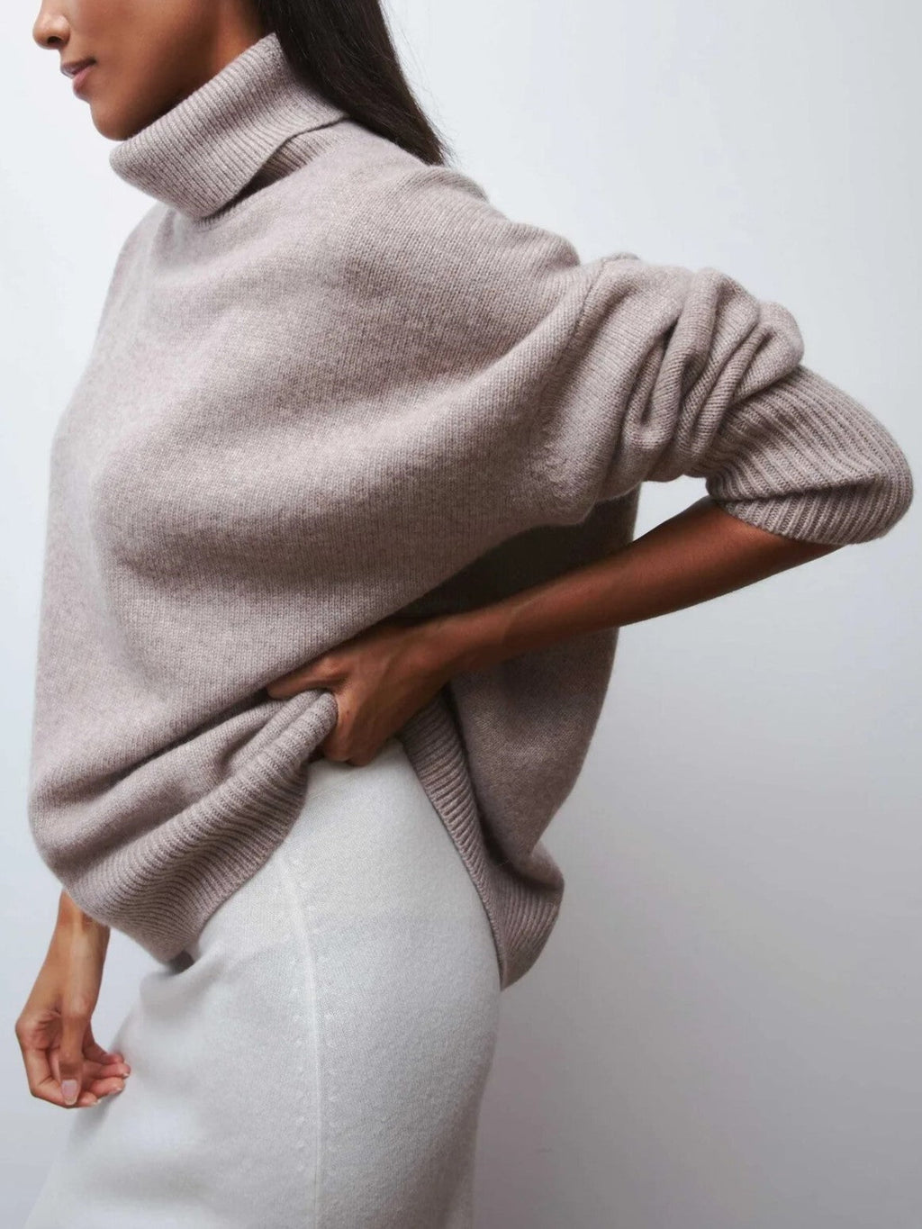 Roll neck jumper in camel colour
