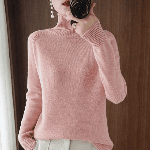 Roll neck jumper on model