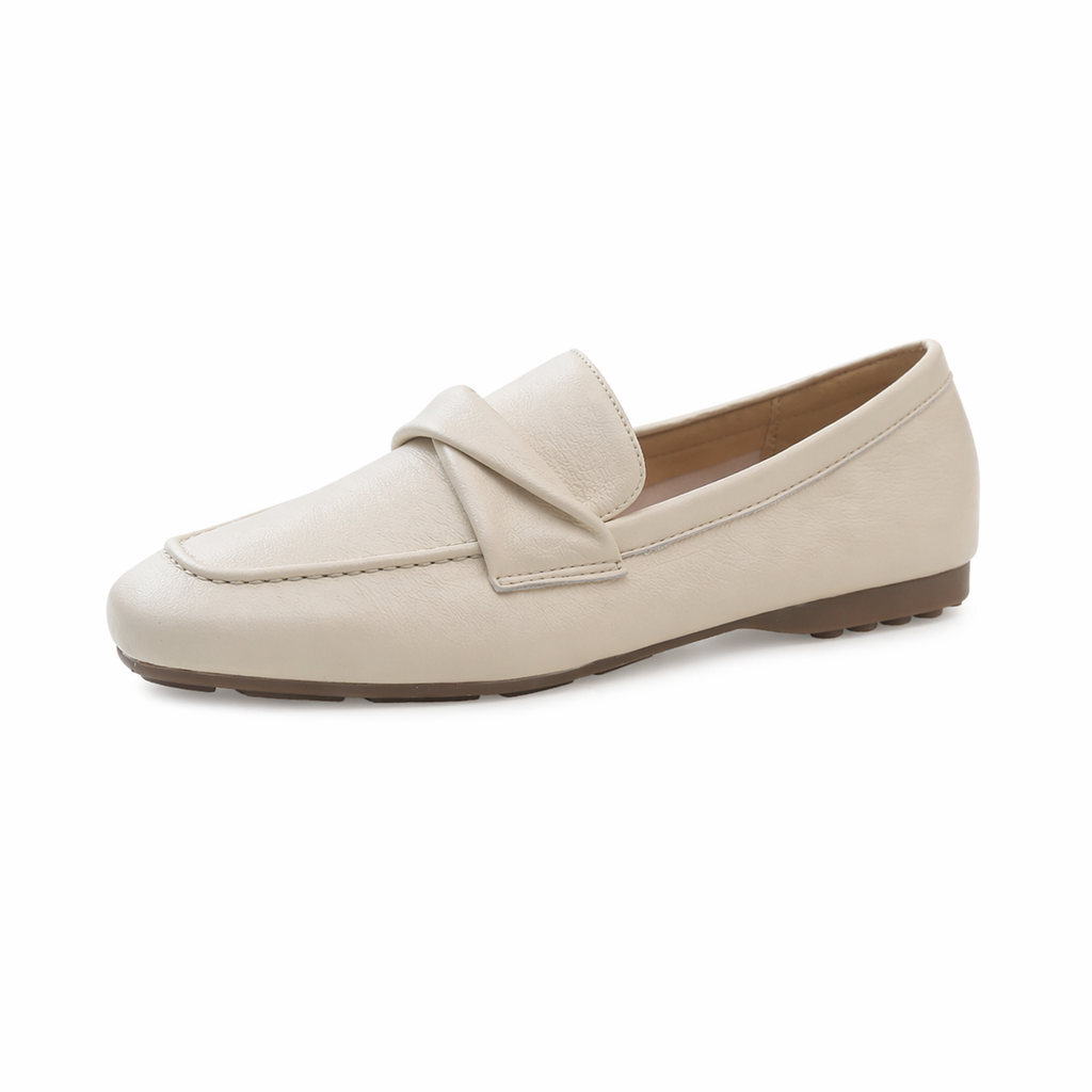 Beige shearling loafer side view