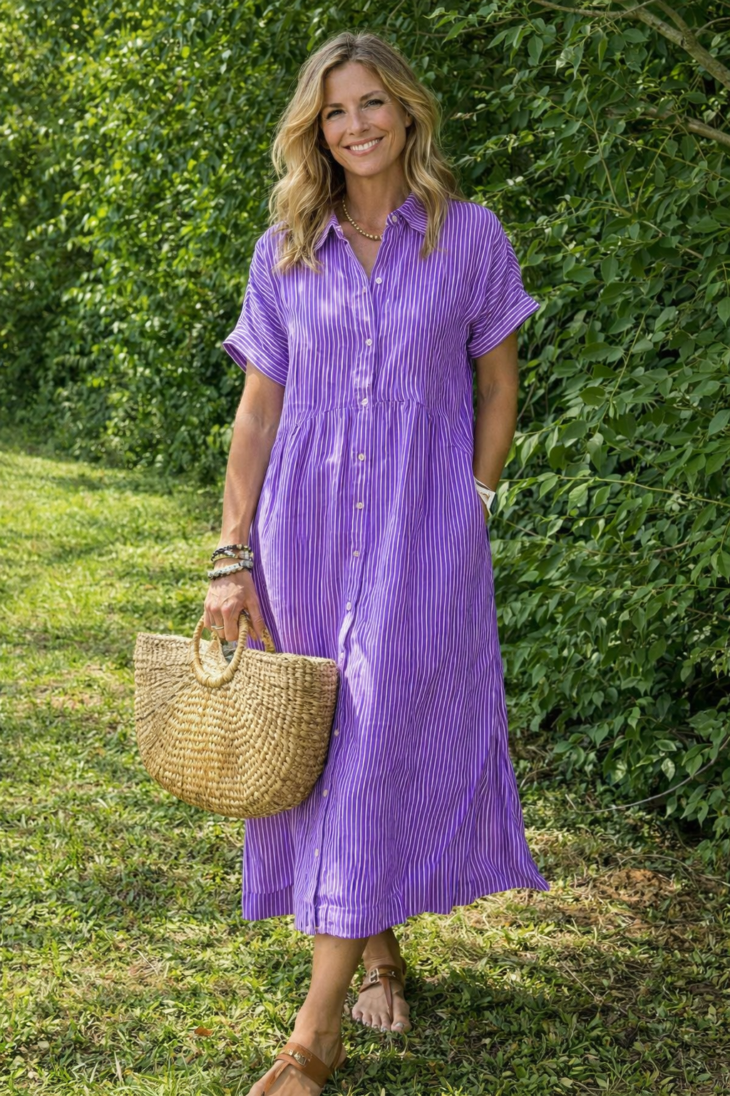 Button-through shirt dress front view