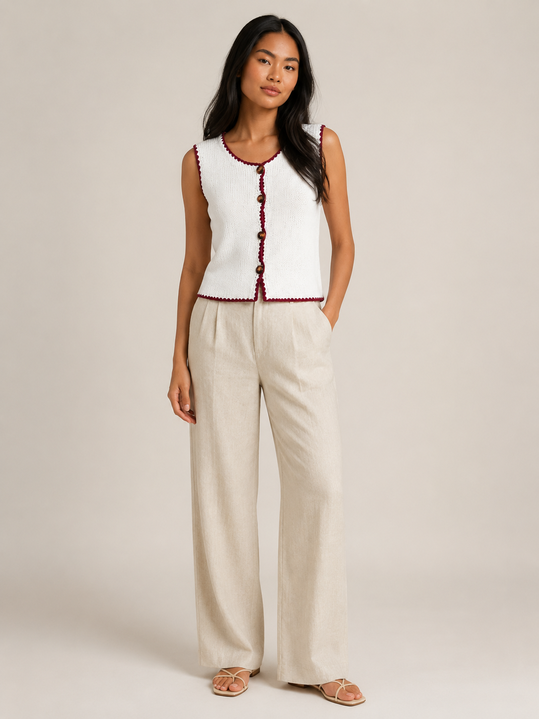 Sleeveless knit waistcoat front view