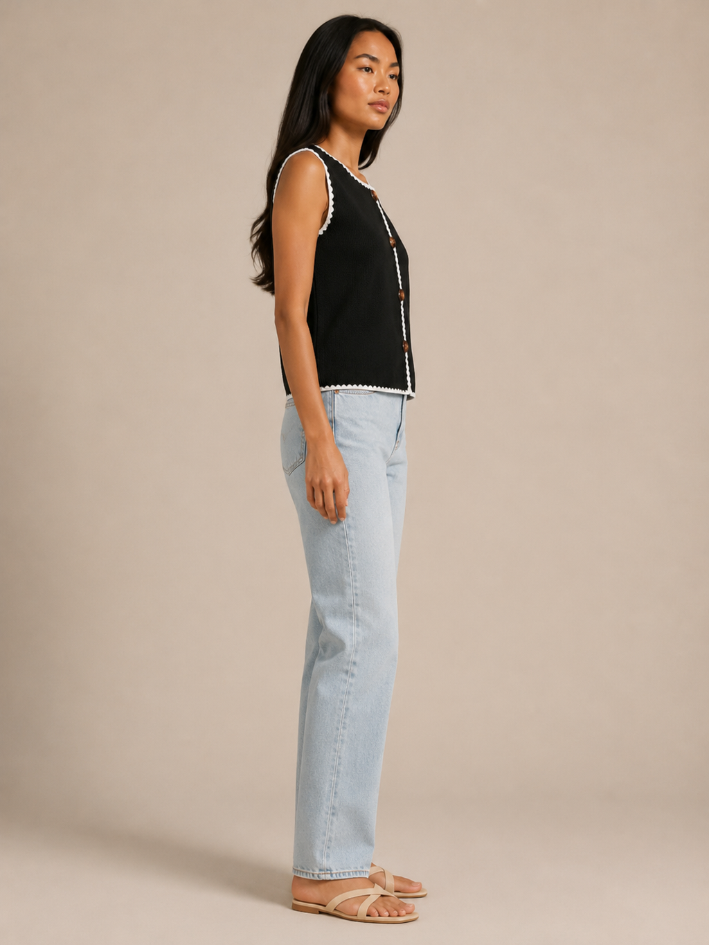 Knit waistcoat styled for casual outfit