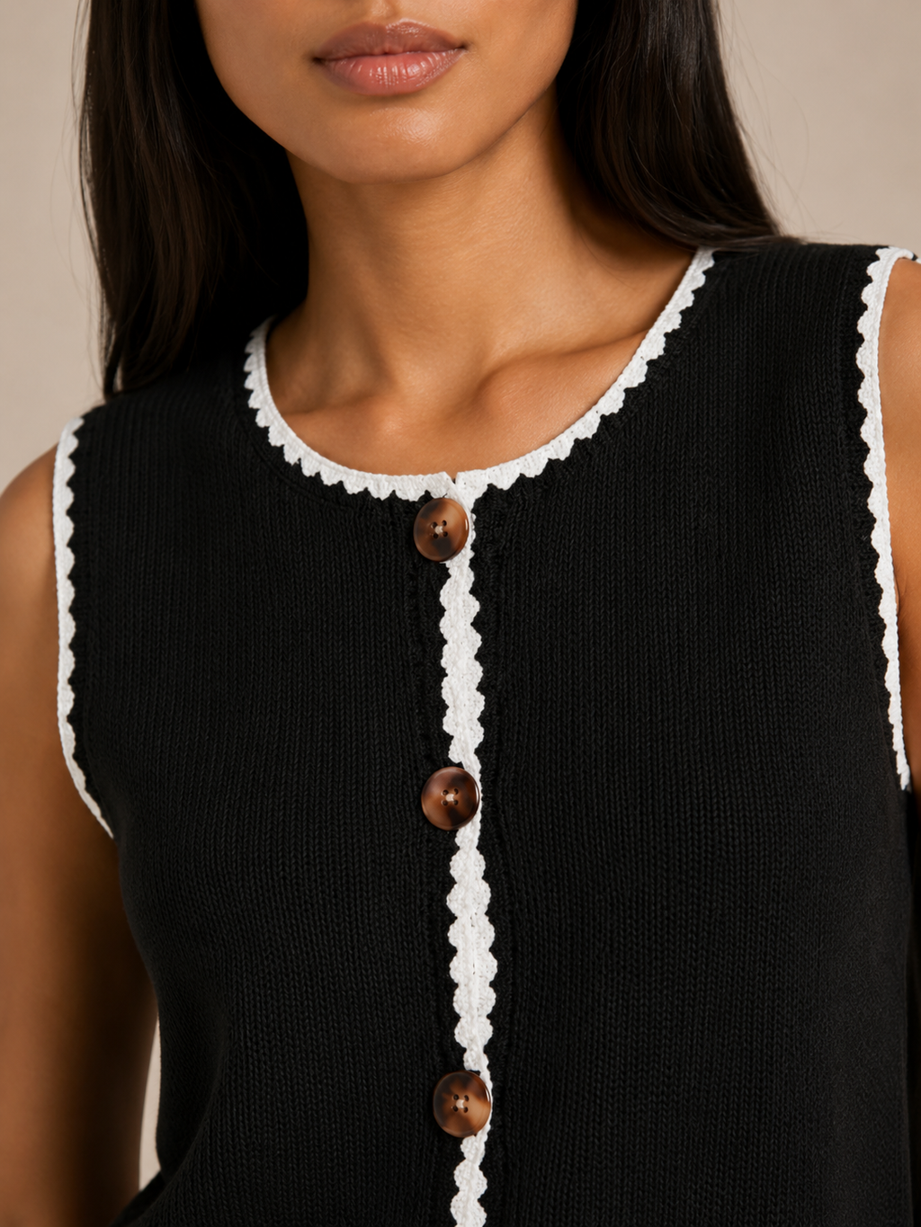 Sleeveless knit waistcoat full outfit view