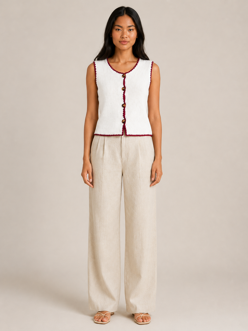 Knit waistcoat with contrast trim detail