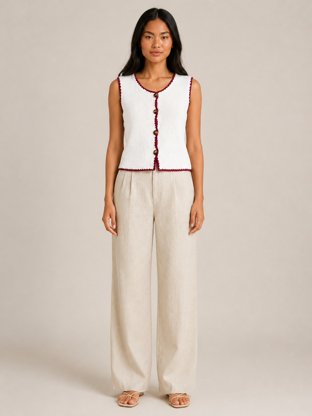 Knit waistcoat with contrast trim detail