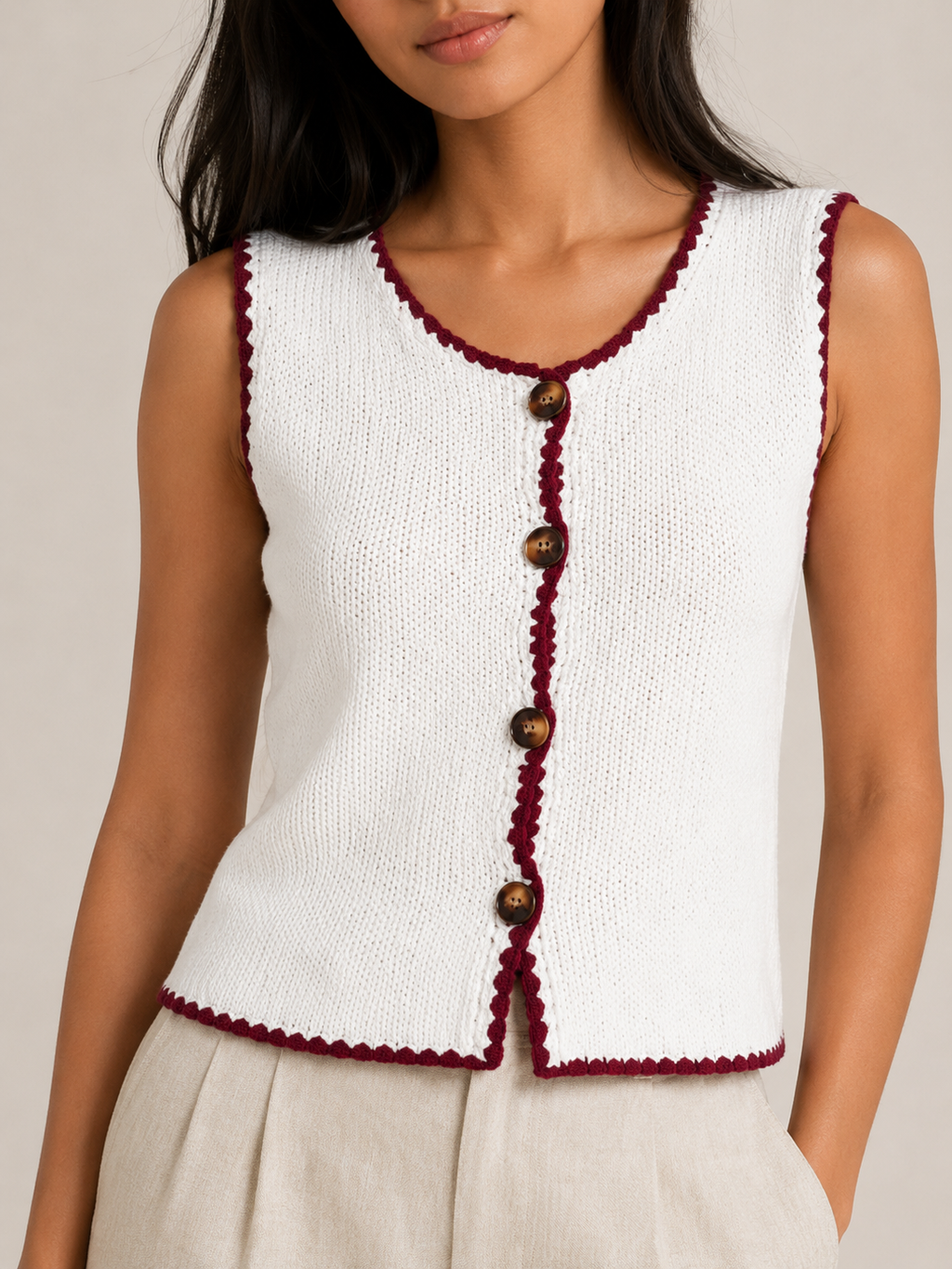 White knit waistcoat side view