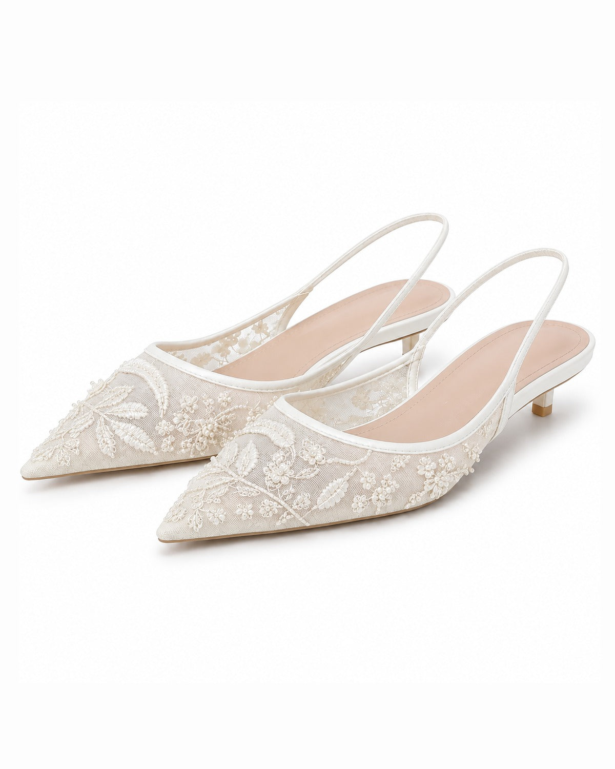Slingback Heels | Pointed Toe, Pearl Detail