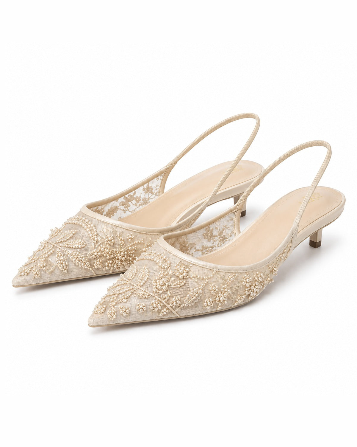 Slingback Heels | Pointed Toe, Pearl Detail