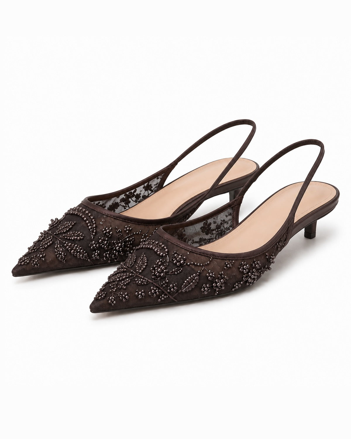 Slingback Heels | Pointed Toe, Pearl Detail