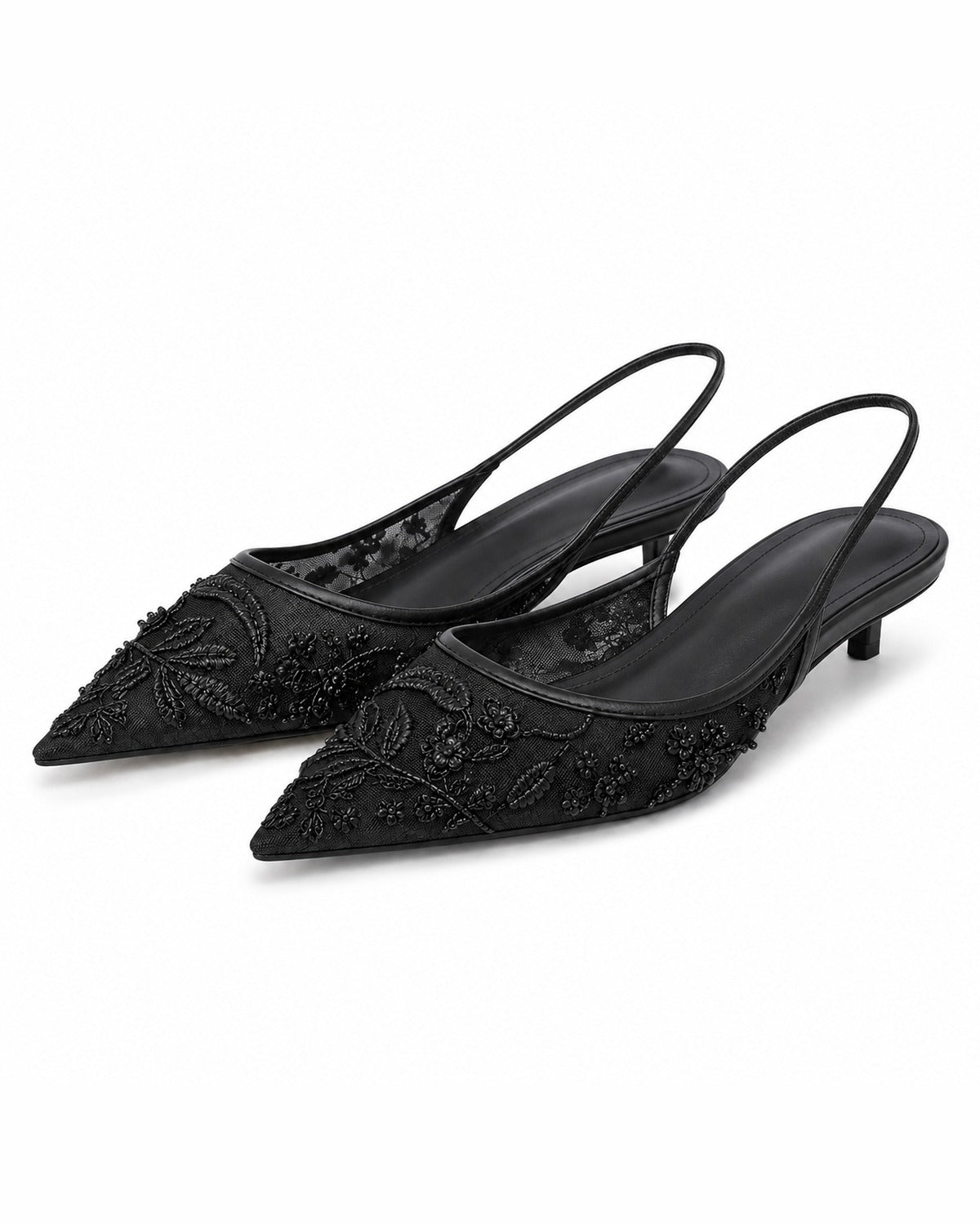 Slingback Heels | Pointed Toe, Pearl Detail