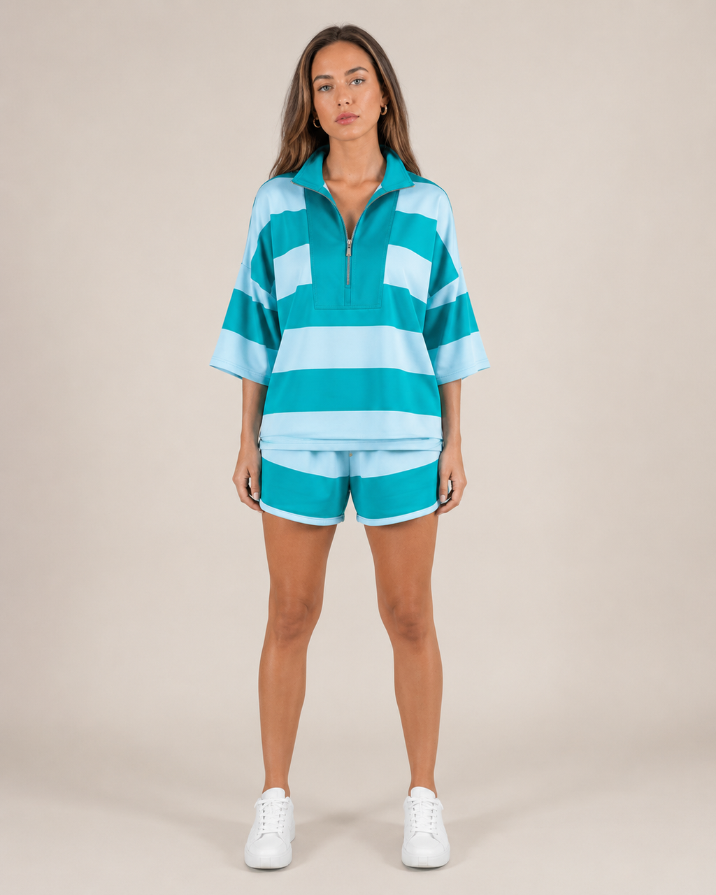 Striped quarter-zip jumper front view
