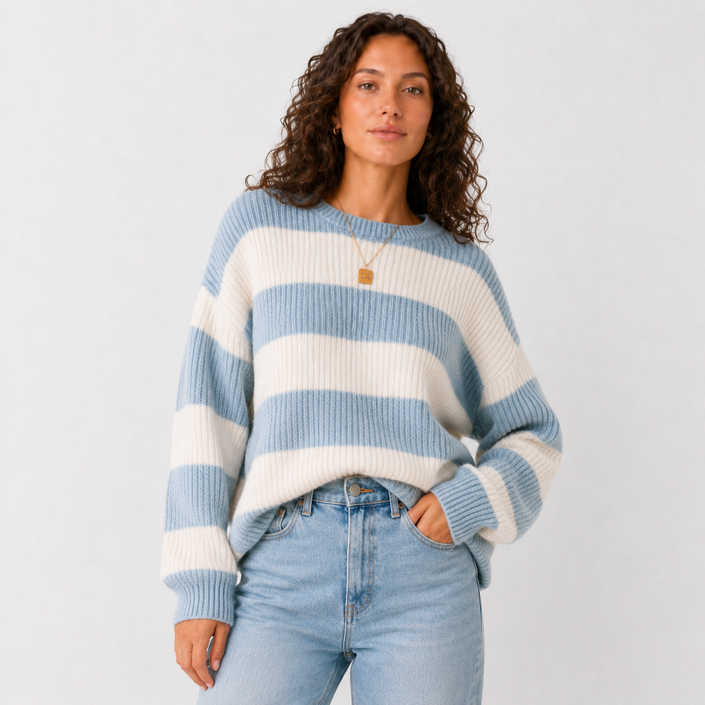 Striped knit jumper front view
