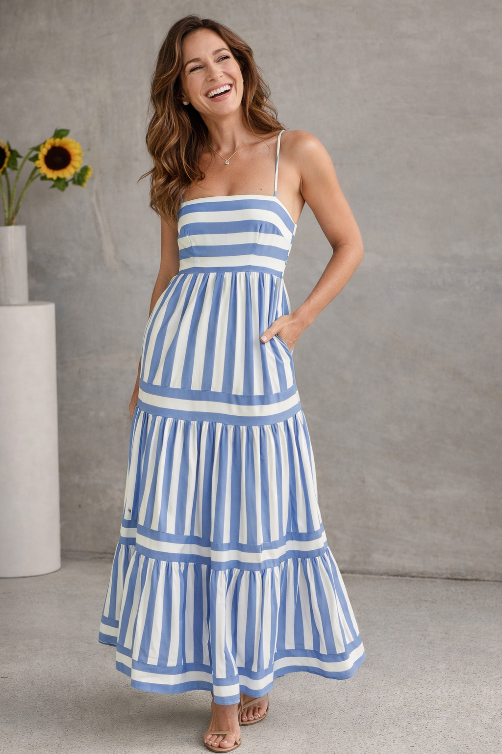 Striped maxi dress front view
