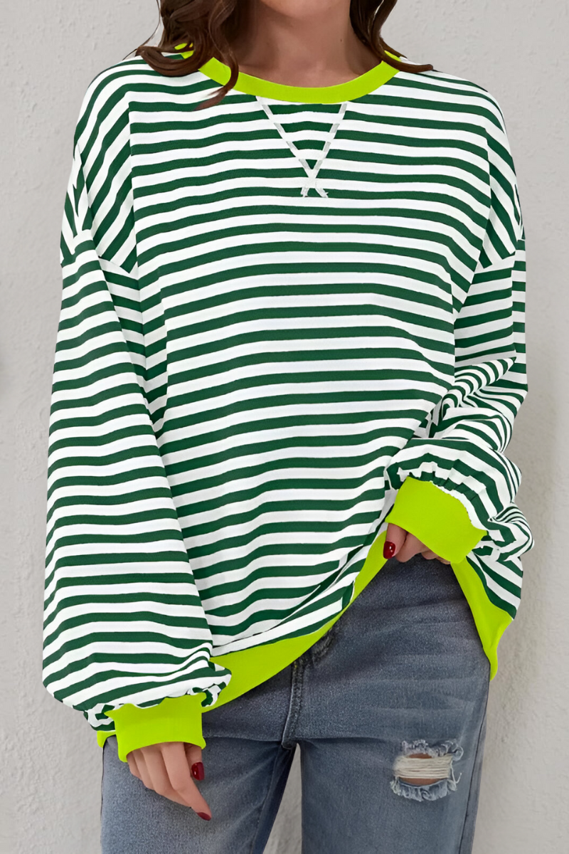 Striped sweatshirt worn casually outdoors