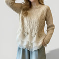 Beige textured ruffle jumper front view