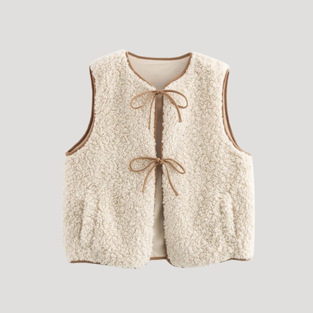 Beige tie-front vest front view