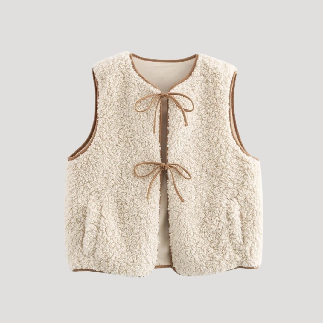 Beige tie-front vest front view