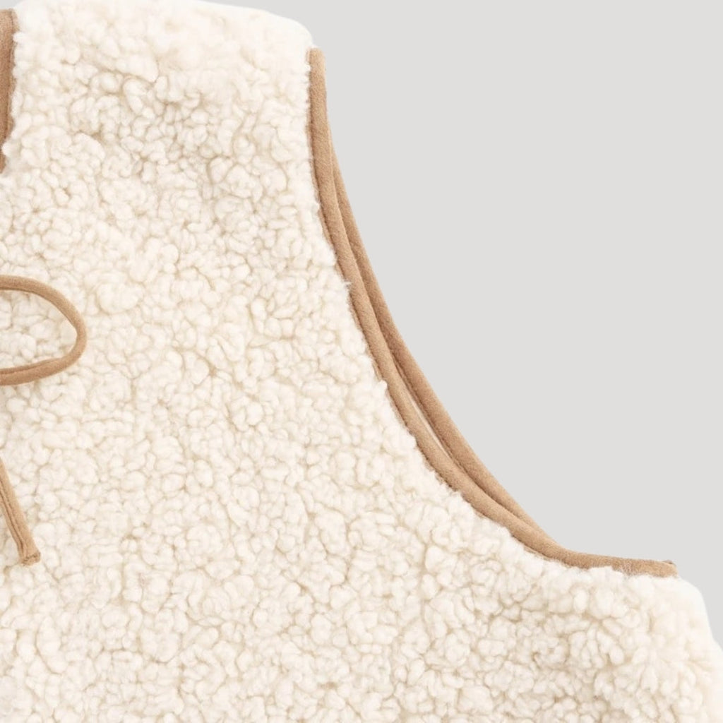Beige tie-front vest back view