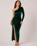 Velvet bodycon dress with high-slit front view